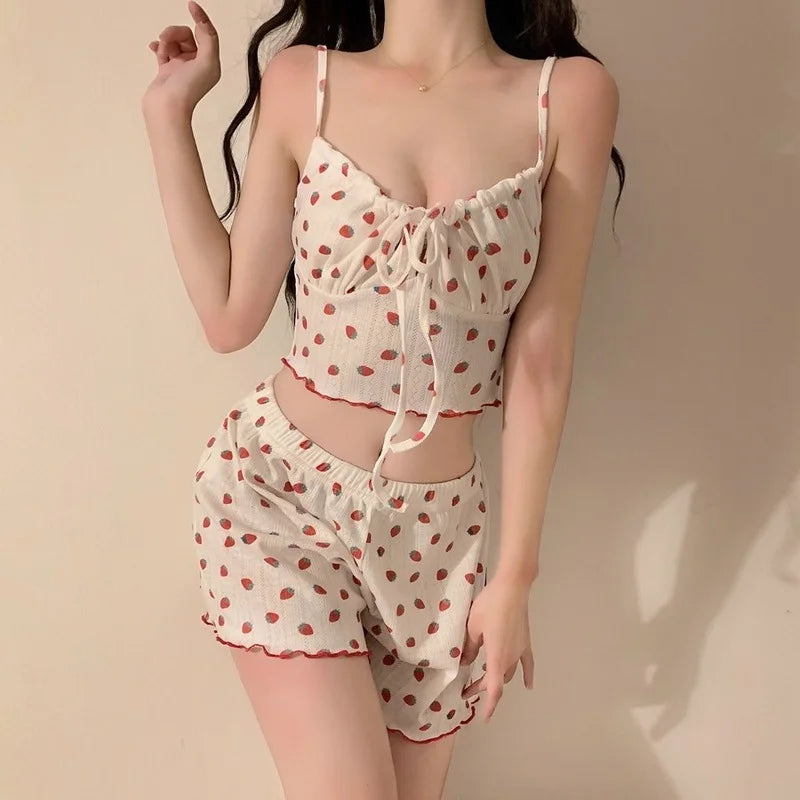 Sweet Strawberry Lolita Pajamas 2-Piece Set - White / One Size - All Dresses - Pajamas - 8 - 2024