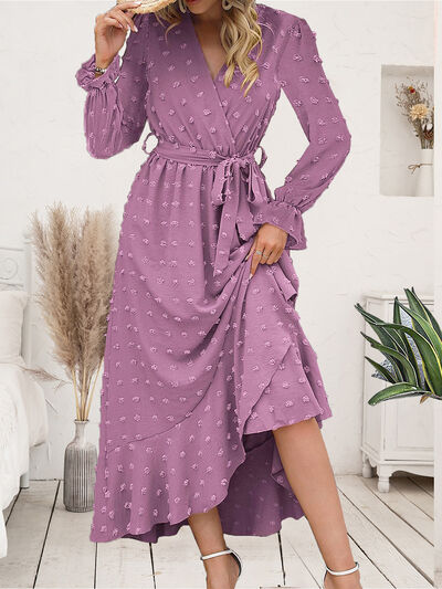 Swiss Dot Tie Waist Flounce Sleeve Dress - All Dresses - Dresses - 4 - 2024