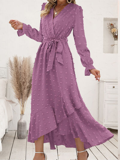 Swiss Dot Tie Waist Flounce Sleeve Dress - All Dresses - Dresses - 3 - 2024