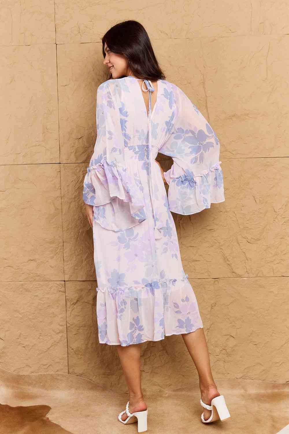 Take Me With You Floral Bell Sleeve Midi Dress in Blue - All Dresses - Dresses - 2 - 2024