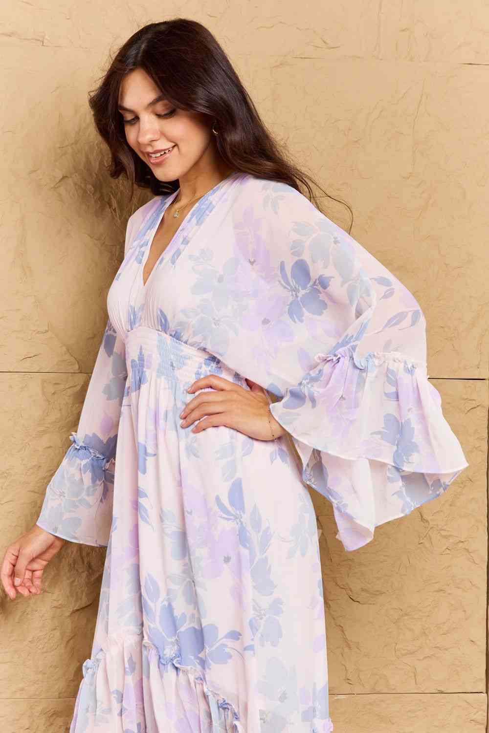 Take Me With You Floral Bell Sleeve Midi Dress in Blue - All Dresses - Dresses - 5 - 2024