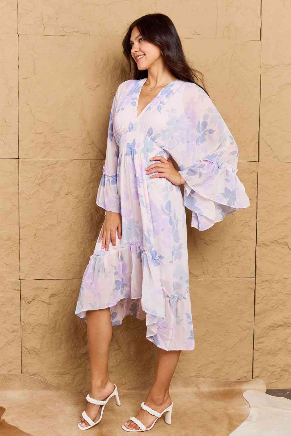 Take Me With You Floral Bell Sleeve Midi Dress in Blue - All Dresses - Dresses - 4 - 2024