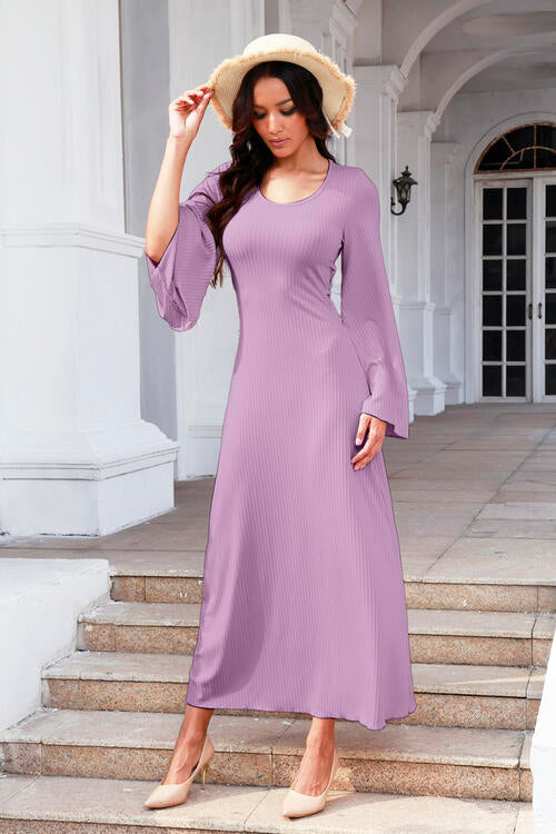 Tie Back Ribbed Round Neck Long Sleeve Dress - All Dresses - Dresses - 26 - 2024
