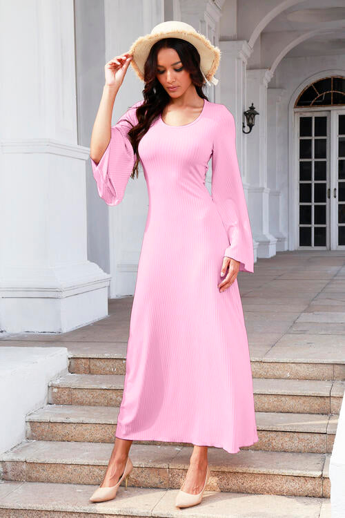Tie Back Ribbed Round Neck Long Sleeve Dress - All Dresses - Dresses - 14 - 2024