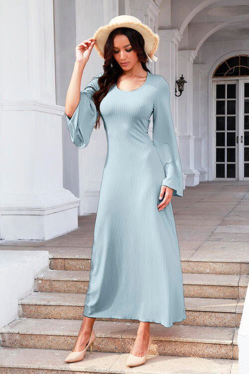 Tie Back Ribbed Round Neck Long Sleeve Dress - All Dresses - Dresses - 5 - 2024