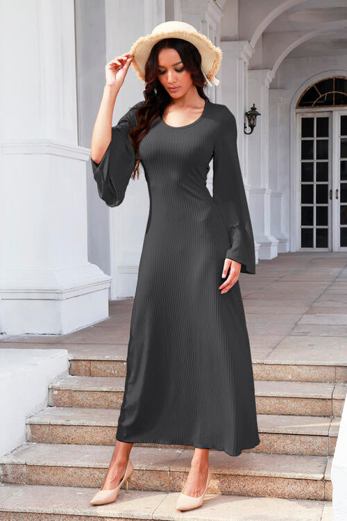 Tie Back Ribbed Round Neck Long Sleeve Dress - All Dresses - Dresses - 23 - 2024