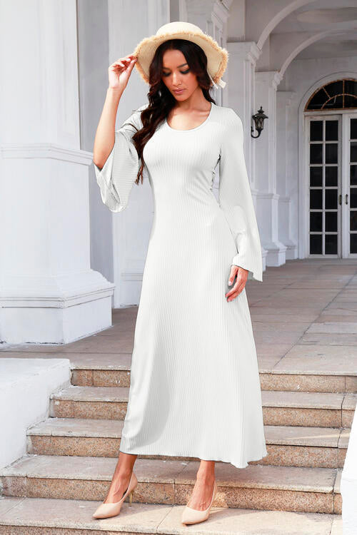 Tie Back Ribbed Round Neck Long Sleeve Dress - All Dresses - Dresses - 8 - 2024