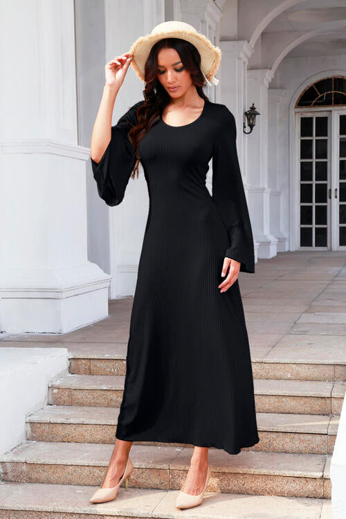 Tie Back Ribbed Round Neck Long Sleeve Dress - All Dresses - Dresses - 20 - 2024