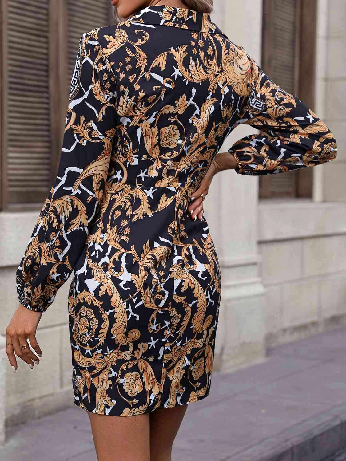 Tie Front Printed Collared Neck Shirt Dress - All Dresses - Dresses - 2 - 2024