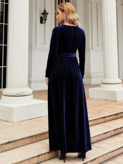 Tie Front Round Neck Long Sleeve Maxi Dress - All Dresses - Dresses - 14 - 2024