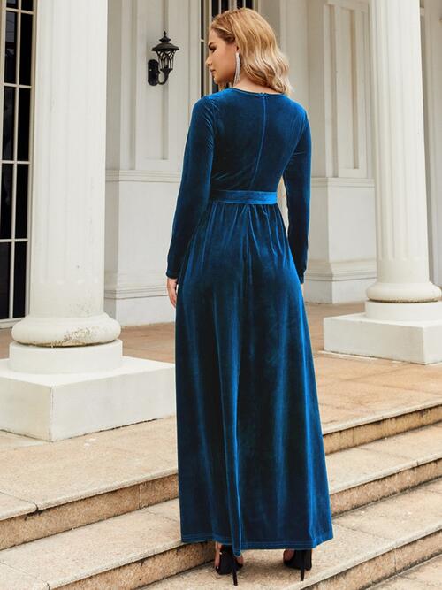 Tie Front Round Neck Long Sleeve Maxi Dress - All Dresses - Dresses - 17 - 2024