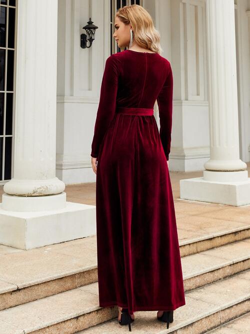 Tie Front Round Neck Long Sleeve Maxi Dress - All Dresses - Dresses - 2 - 2024
