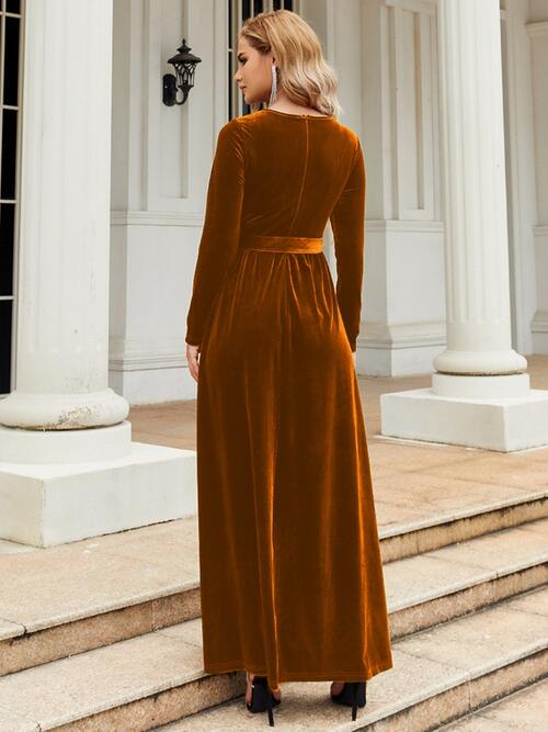 Tie Front Round Neck Long Sleeve Maxi Dress - All Dresses - Dresses - 7 - 2024