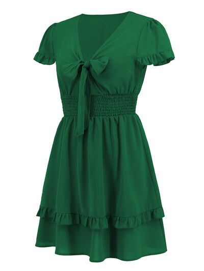 Tied V-Neck Tiered Mini Dress - All Dresses - Dresses - 6 - 2024