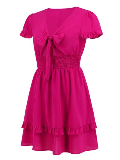 Tied V-Neck Tiered Mini Dress - All Dresses - Dresses - 27 - 2024