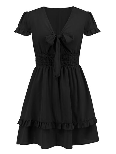 Tied V-Neck Tiered Mini Dress - All Dresses - Dresses - 12 - 2024