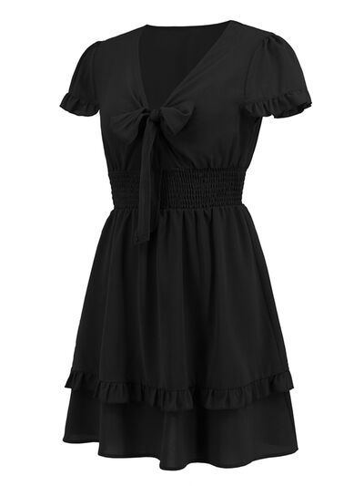 Tied V-Neck Tiered Mini Dress - All Dresses - Dresses - 13 - 2024