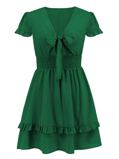 Tied V-Neck Tiered Mini Dress - All Dresses - Dresses - 5 - 2024
