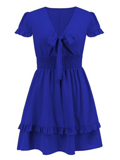 Tied V-Neck Tiered Mini Dress - All Dresses - Dresses - 19 - 2024