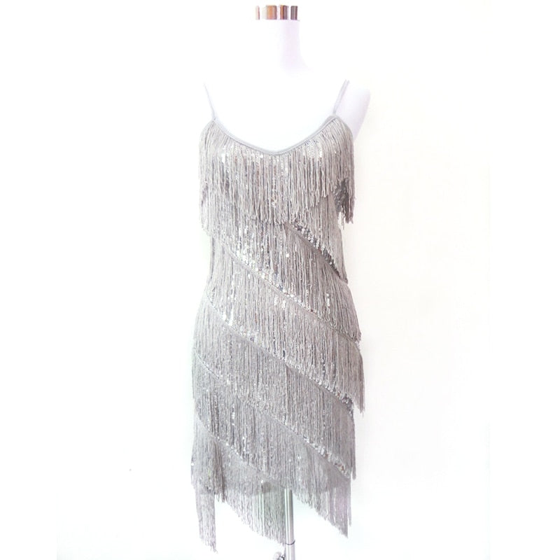 Tiered Fringe Flapper Dress - Gray / XL - All Dresses - Dresses - 9 - 2024