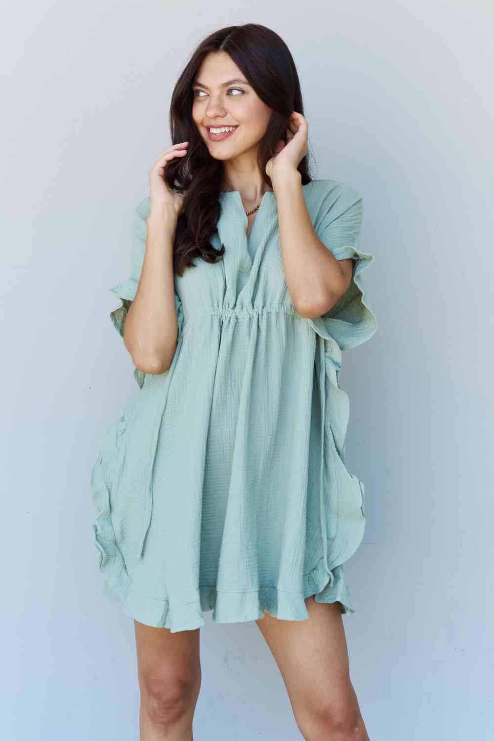 Out Of Time Full Size Ruffle Hem Dress with Drawstring Waistband in Light Sage - All Dresses - Dresses - 7 - 2024