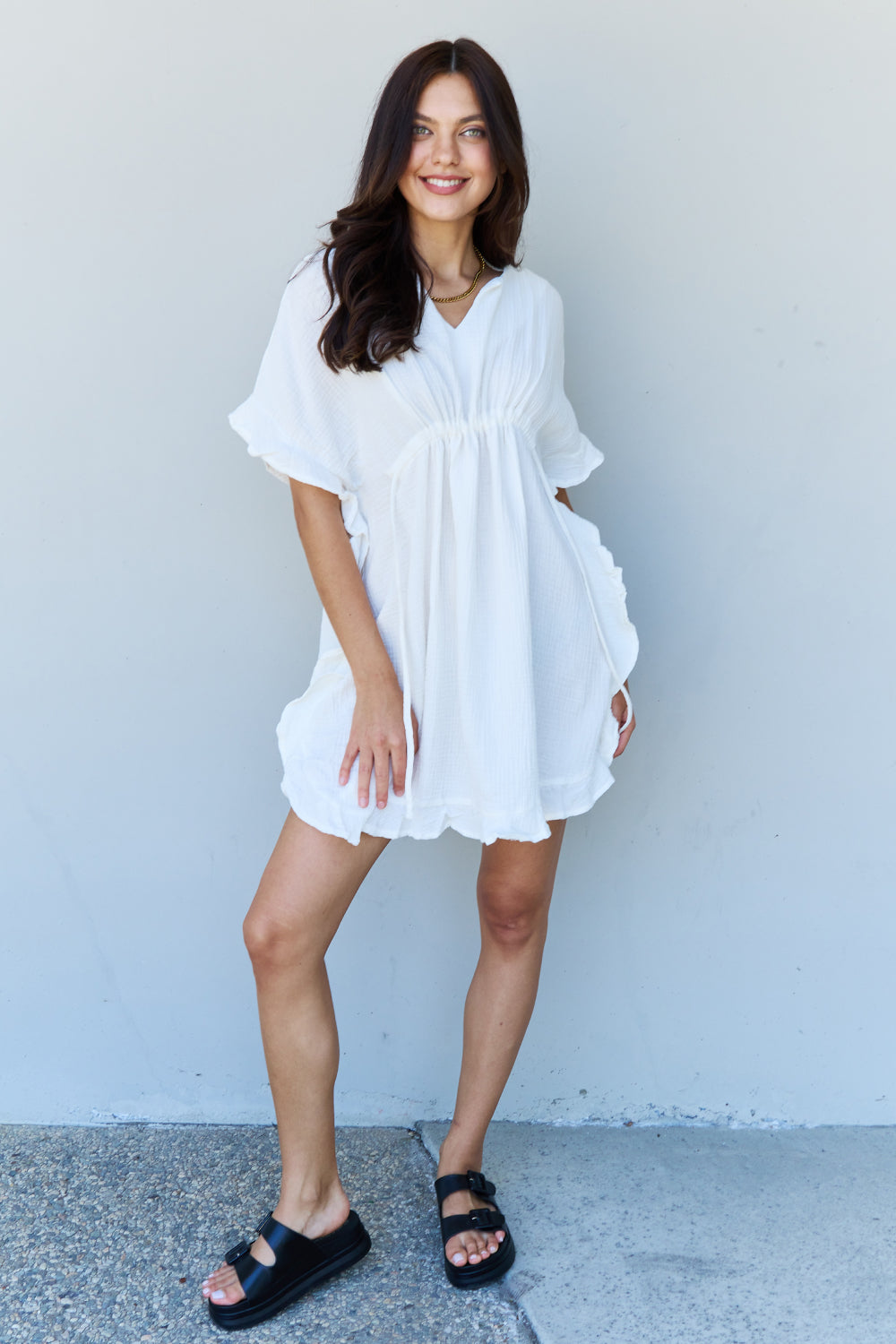 Out Of Time Full Size Ruffle Hem Dress with Drawstring Waistband in White - All Dresses - Dresses - 4 - 2024
