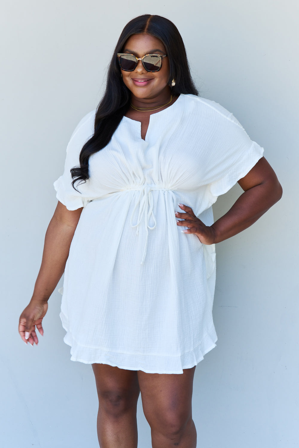 Out Of Time Full Size Ruffle Hem Dress with Drawstring Waistband in White - All Dresses - Dresses - 6 - 2024