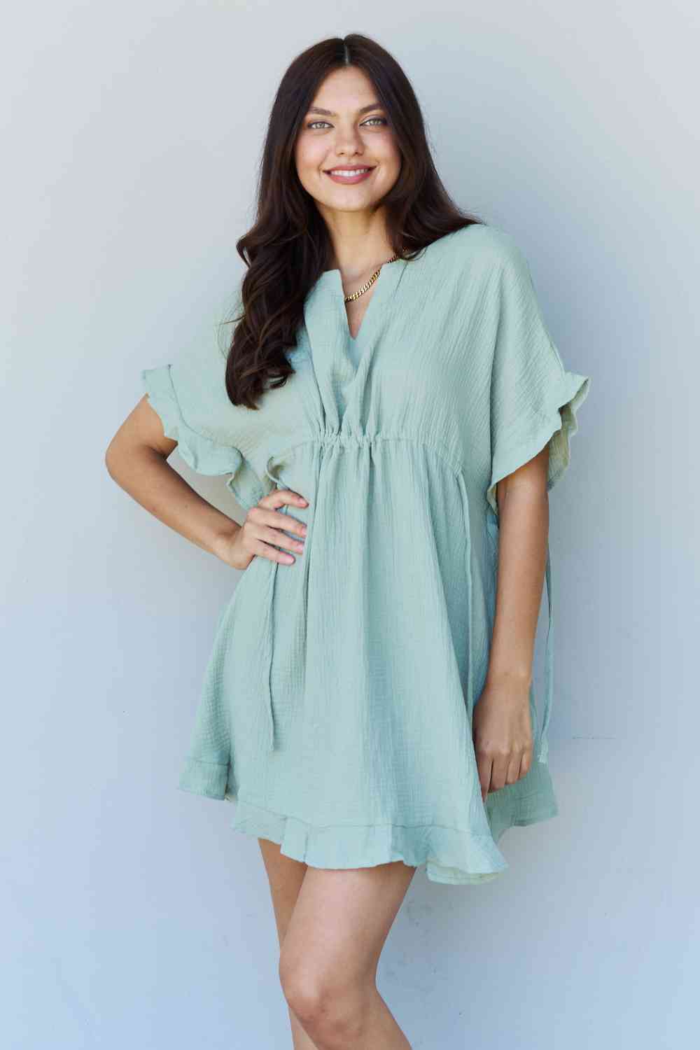 Out Of Time Full Size Ruffle Hem Dress with Drawstring Waistband in Light Sage - All Dresses - Dresses - 6 - 2024