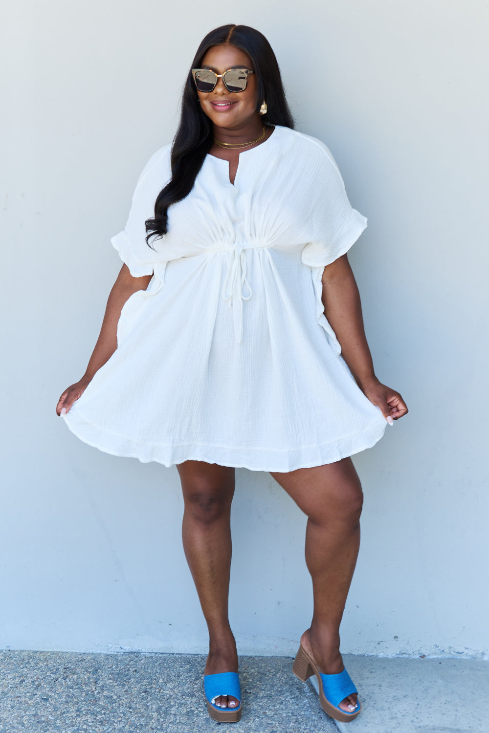 Out Of Time Full Size Ruffle Hem Dress with Drawstring Waistband in White - All Dresses - Dresses - 9 - 2024