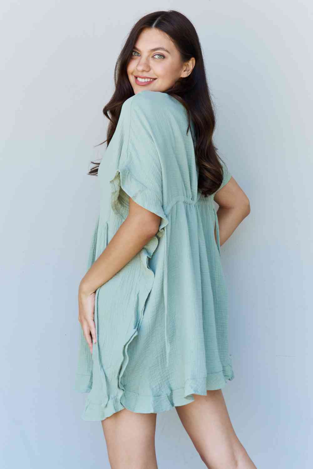 Out Of Time Full Size Ruffle Hem Dress with Drawstring Waistband in Light Sage - All Dresses - Dresses - 9 - 2024