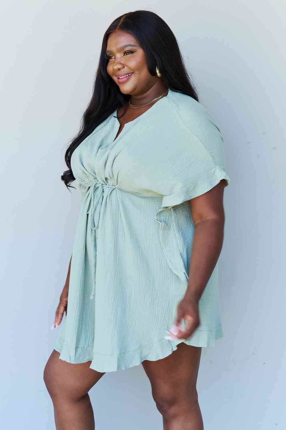 Out Of Time Full Size Ruffle Hem Dress with Drawstring Waistband in Light Sage - All Dresses - Dresses - 3 - 2024
