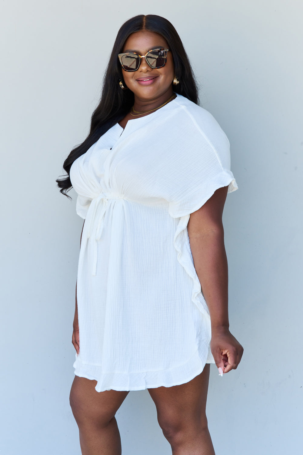 Out Of Time Full Size Ruffle Hem Dress with Drawstring Waistband in White - All Dresses - Dresses - 7 - 2024
