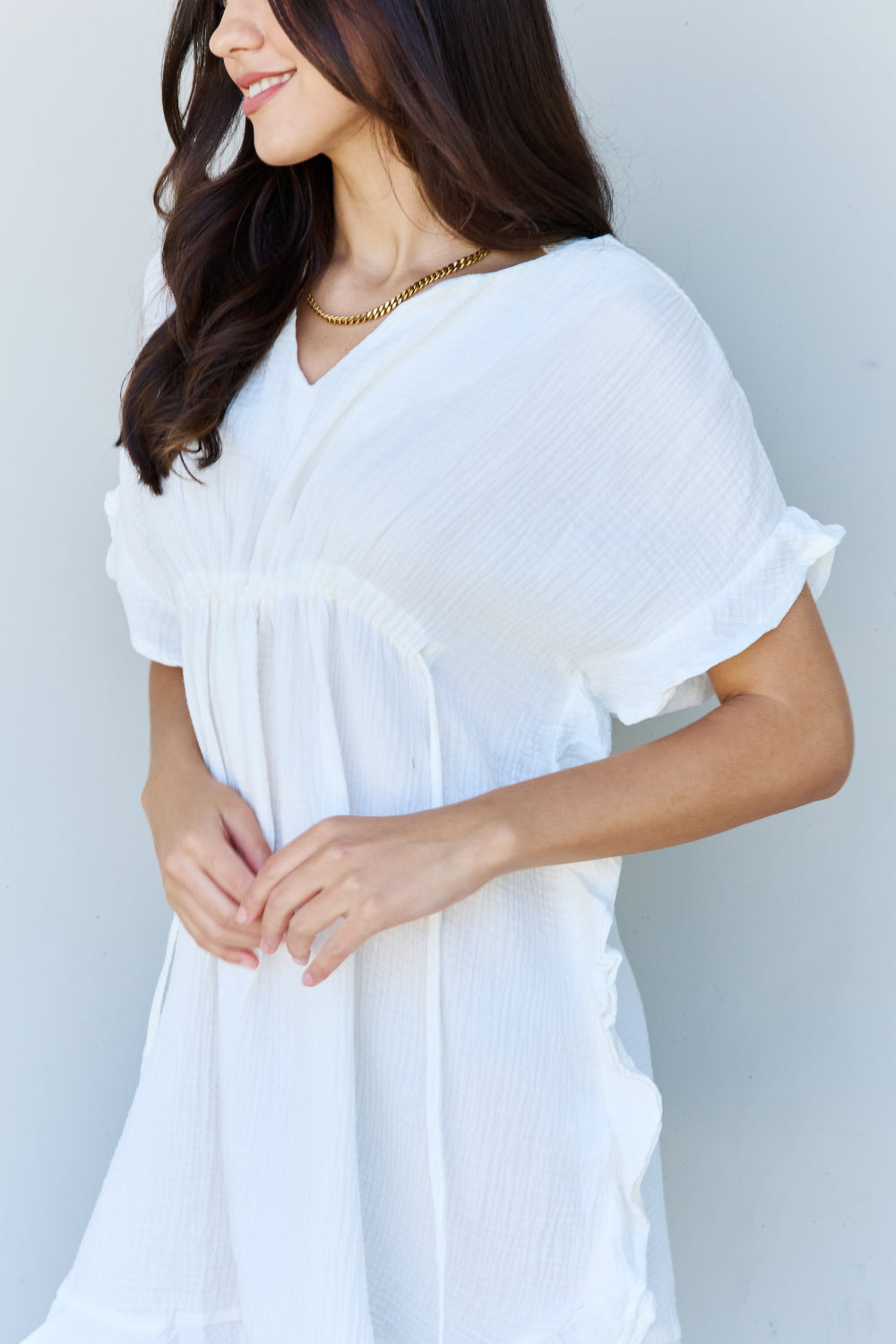 Out Of Time Full Size Ruffle Hem Dress with Drawstring Waistband in White - All Dresses - Dresses - 5 - 2024