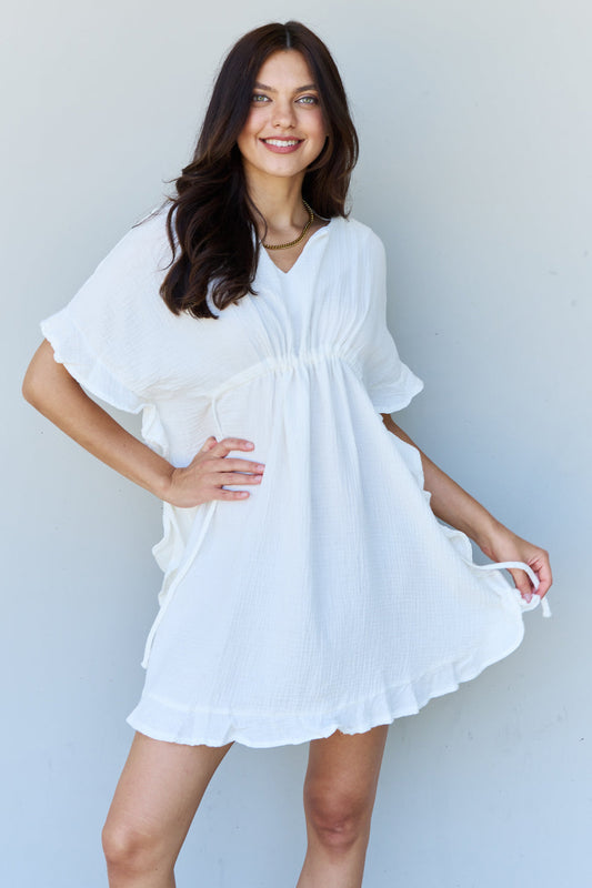 Out Of Time Full Size Ruffle Hem Dress with Drawstring Waistband in White - White / S - All Dresses - Dresses - 1 - 2024
