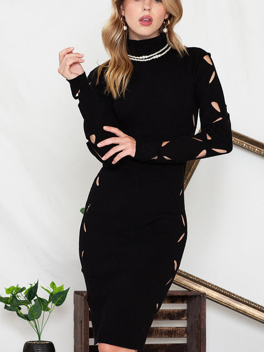 Turtle Neck Cutout Long Sleeve Mini Dress - Black / S - All Dresses - Dresses - 1 - 2024