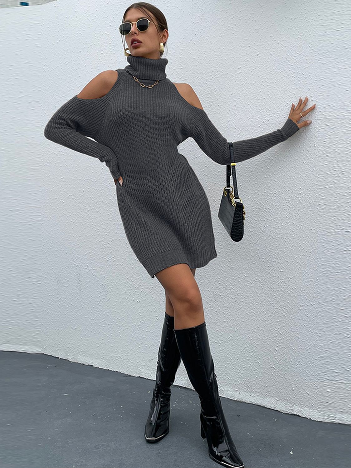 Turtleneck Cold-Shoulder Sweater Dress - All Dresses - Dresses - 6 - 2024