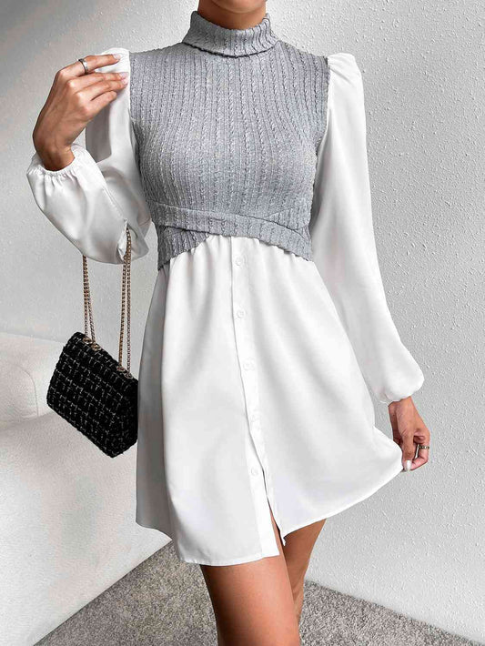 Turtleneck Puff Sleeve Mini Dress - White / XS - All Dresses - Dresses - 1 - 2024
