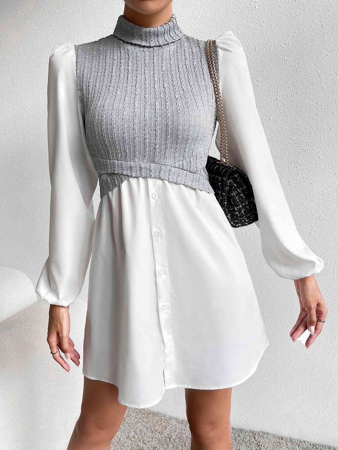 Turtleneck Puff Sleeve Mini Dress - All Dresses - Dresses - 3 - 2024