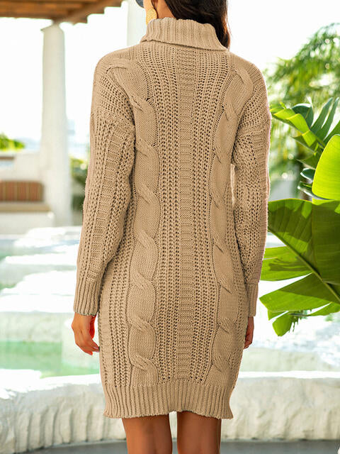 Turtleneck Ribbed Sweater Dress - All Dresses - Dresses - 12 - 2024