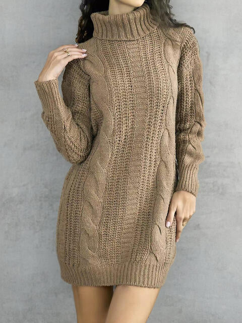 Turtleneck Ribbed Sweater Dress - All Dresses - Dresses - 5 - 2024