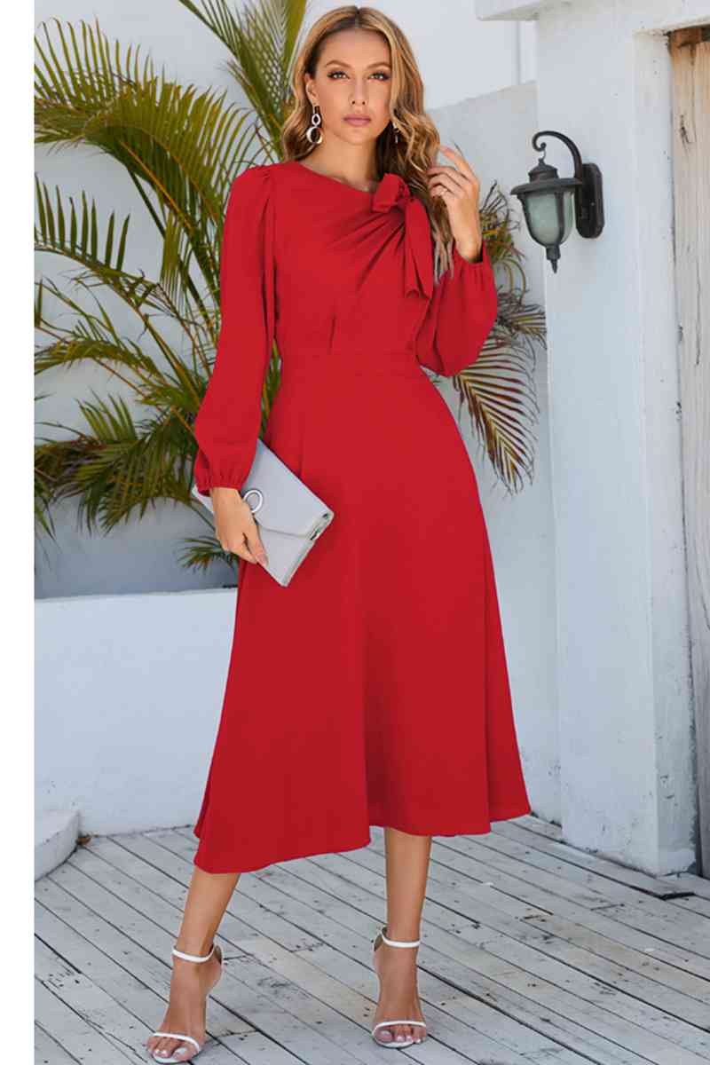 Twisted Long Sleeve Midi Dress - Red / S - All Dresses - Dresses - 4 - 2024