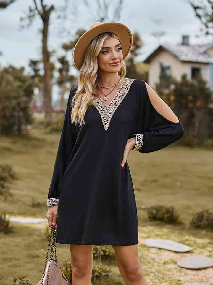 V-Neck Cutout Sleeve Mini Dress - Black / S - All Dresses - Dresses - 9 - 2024