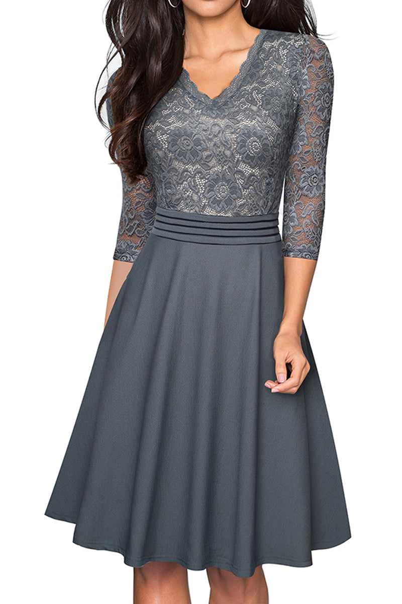 V-Neck Lace Detail Knee-Length Dress - All Dresses - Dresses - 28 - 2024