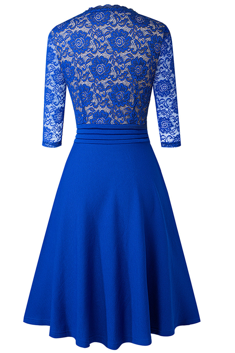 V-Neck Lace Detail Knee-Length Dress - All Dresses - Dresses - 20 - 2024