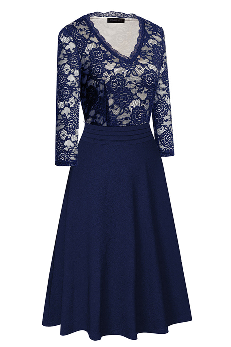 V-Neck Lace Detail Knee-Length Dress - All Dresses - Dresses - 10 - 2024