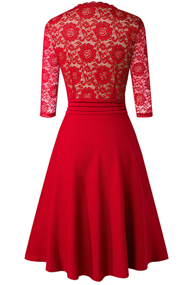 V-Neck Lace Detail Knee-Length Dress - All Dresses - Dresses - 27 - 2024