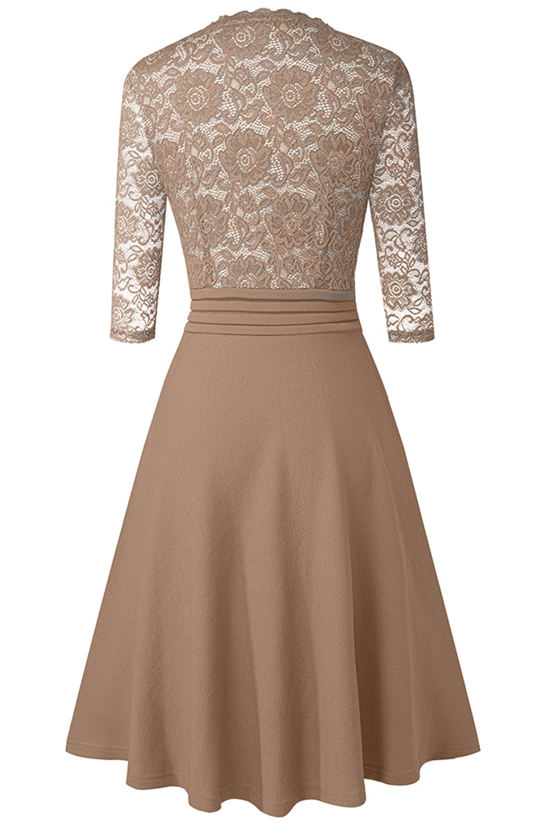 V-Neck Lace Detail Knee-Length Dress - All Dresses - Dresses - 23 - 2024