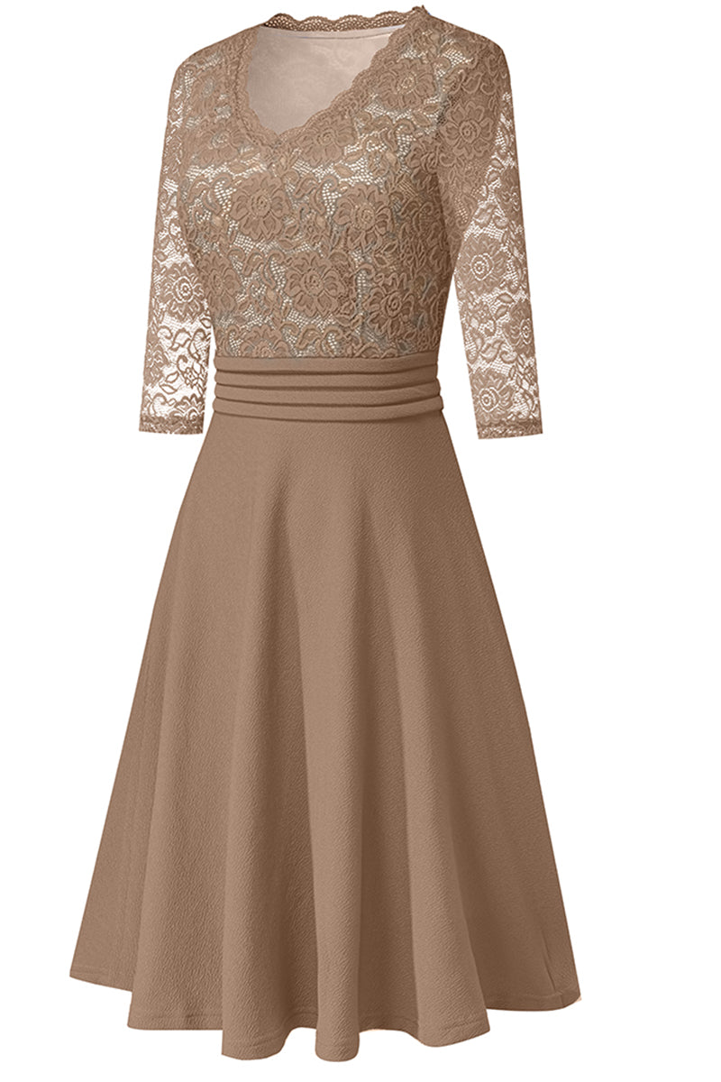 V-Neck Lace Detail Knee-Length Dress - All Dresses - Dresses - 22 - 2024