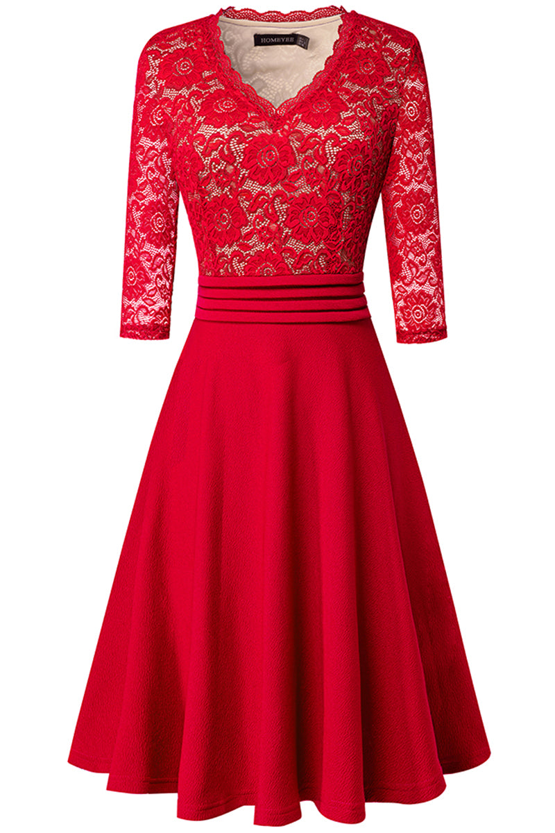 V-Neck Lace Detail Knee-Length Dress - All Dresses - Dresses - 26 - 2024