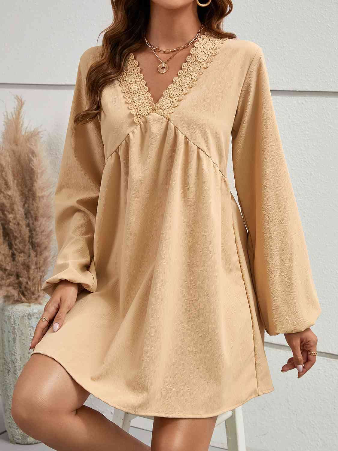 V-Neck Lace Detail Mini Dress - All Dresses - Dresses - 4 - 2024